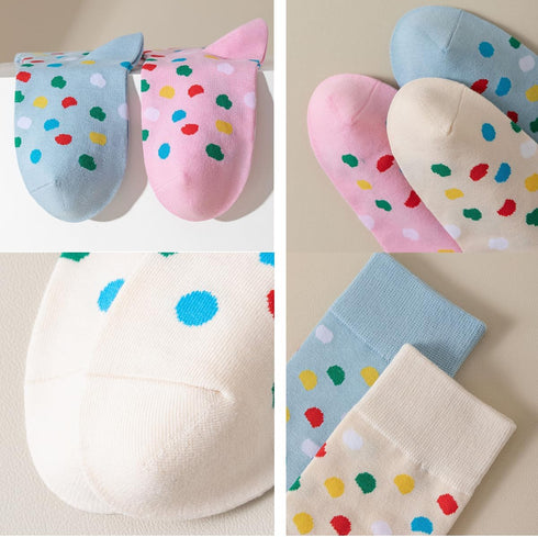 Polka Dots Socks Women Colorful Dots Cotton 5 Pairs Mid-calf Crew Socks Cute Breathable High Ankle...