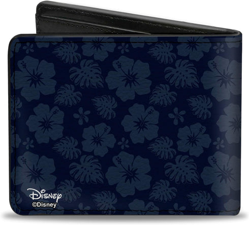 Buckle-Down Men's Disney Wallet, Bifold, Stitch Winking Pose Tropical Flora Blues, Vegan Leather, Multicolor, Standard Size...