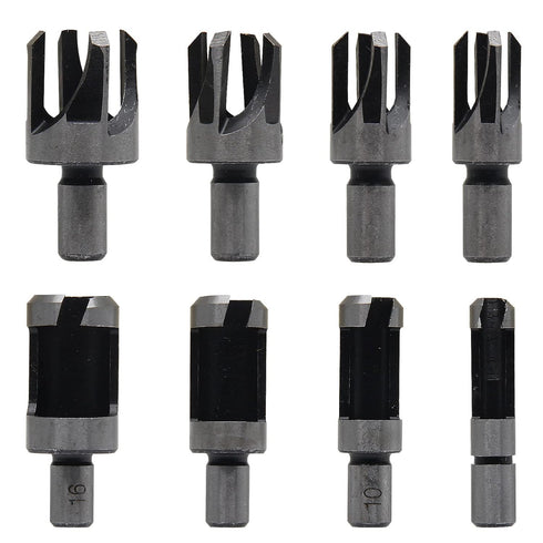 8pcs Wood Plug Cutter Bits, Dowel Bits Set Cork Cutting Tool, Straight & Tapered Bit Set Metric Plug Cutter, Tenon Drill Bit for Woodworking (4 Si...