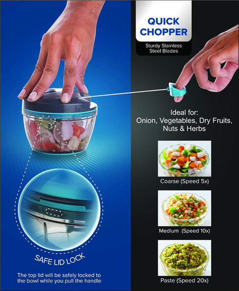 SIGNORAWARE Manual Food Processor, Vegetable Chopper -Easy Pull Hand String- Portable Stainless Steel Hand Food Chopper, Cutter, Garlic Mincer, On...