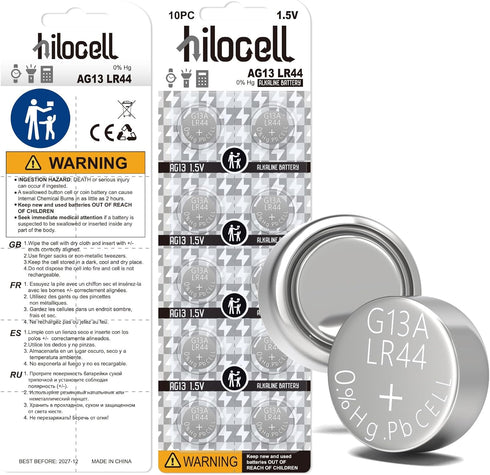 AG13 LR44 357 303 SR44 Battery, Premium Alkaline 1.5V Button Coin Cell Batteries, 10 Pack...