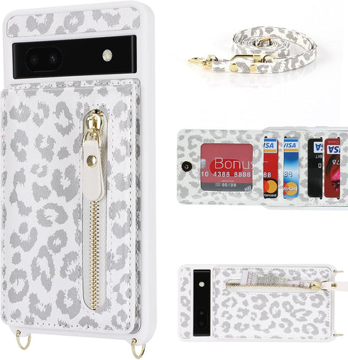 for Google Pixel 7a Case with Card Holder for Women,Pixel 7a Phone Case Wallet with Strap Credit Card Slots Crossbody with Kickstand Zipper Shockp...