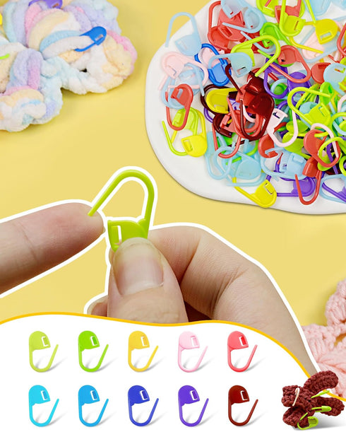 300pcs Stitch Markers with 6 pieces of large blunt sewing needles,colorful knitting markers,plastic crochet hook clip,bulk Crochet hook markers fo...