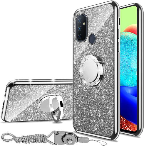 nancheng for OnePlus Nord N100 Phone Case with Ring Kickstand Strap Lanyard Cute Girls Women Men Glitter Soft TPU Shockproof Protection Cover - Si...