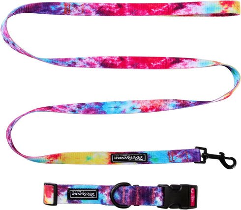 Tie Dye Dog Collar Pet Funny Dog Leash Set for Small Medium Large Dogs Tie Dye Collars (XS(7.4'' - 9.8''))...