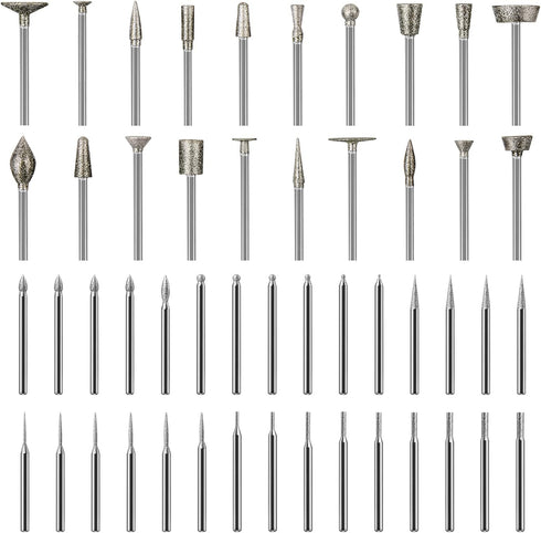 Stone Carving Set Diamond Burr Bits Compatible with Dremel, 50PCS Polishing Kits Rotary Tools Accessories with 1/8’ Shank for Carving, Engraving, ...