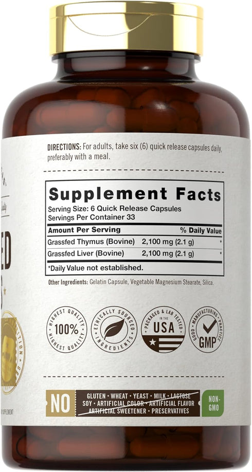 Carlyle Grass Fed Beef Thymus Supplement | 4200mg | 200 Capsules | Pasture Raised, Non-GMO, Gluten Free | by Herbage Farmstead...
