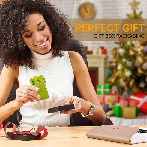 Credit Card Holder for Women RFID Small Wallet Women Slim - Multi Zipper Card Case with Keychain Oil Green...