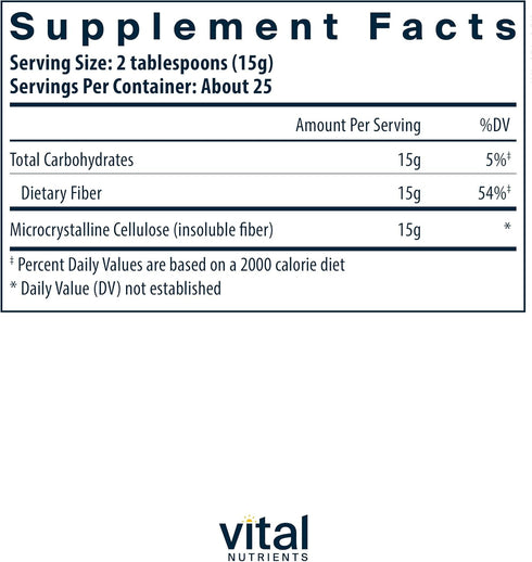 Vital Nutrients Cellulose Fiber | 375g Cellulose Insoluble Fiber Powder | Fiber Supplement Powder Supports Healthy Bowel Function & Healthy Weight...