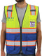 Reflective Mesh Vest High Visibility Two Tone with Pockets and Zipper, Yellow and Blue Mesh with Orange Trim M...