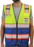 Reflective Mesh Vest High Visibility Two Tone with Pockets and Zipper, Yellow and Blue Mesh with Orange Trim M...