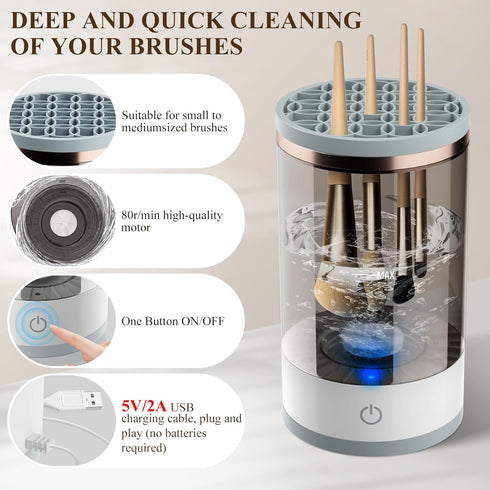 Electric Makeup Brush Cleaner, Cosmetic Brush Cleaner, Upgraded Electric Makeup Brush Cleaner with Brush Clean Mat, Automatic Spinning Makeup Brus...