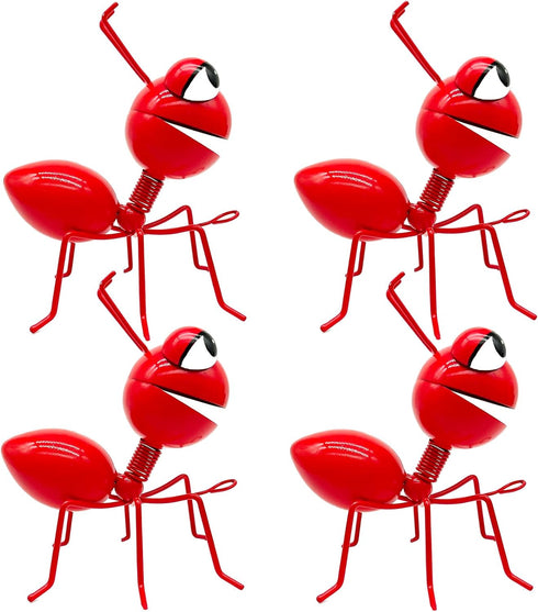 Metal Yard Art Garden Decor Cute Ant Outdoor Wall Sculptures Patio Lawn Ornament Fence Decoraions - Set of 4 Red...