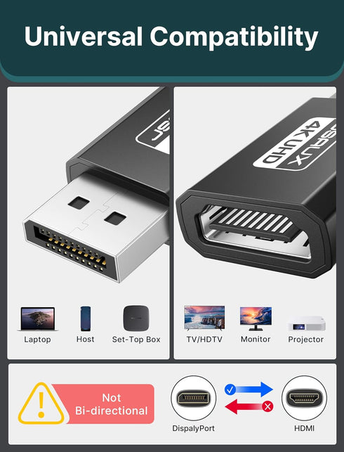 JSAUX 4K DisplayPort to HDMI Adapter 2-Pack, DP PC to HDMI Monitor Converter Video UHD 2K@120Hz,4K@30 DP to HDTV Male to Female Uni-Directional Ad...