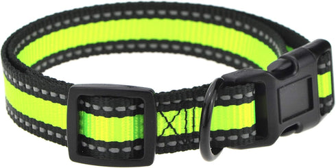 Mile High Life Night Reflective Double Adjustable Band Nylon Small Puppy Pet Dog Combo Collar Leash and Harness Set (Reflective Edge Lime Green, M...
