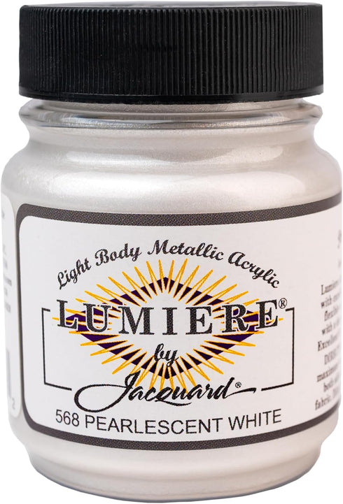 Jacquard Lumiere 2.25oz Fabric Paint Pearlescent White - Metallic Paint for Fabric, Leather, Canvas, Paper and Wood - Light-bodied Metallic Acryli...