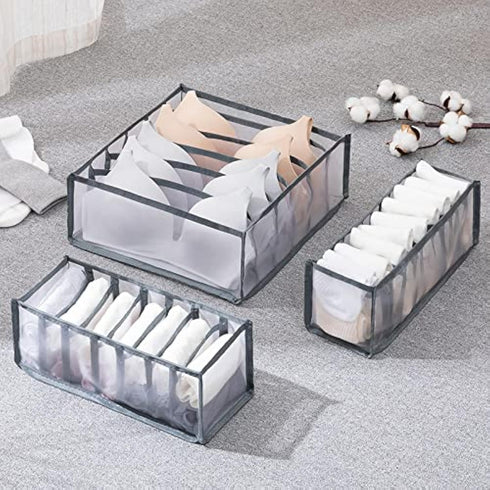 3 Set Underwear Organizer, Foldable Bra Underwear Drawer Organizer Divider Bins for Underwear, Socks, Ties, Bras, Underwear Storage Compartment Bo...