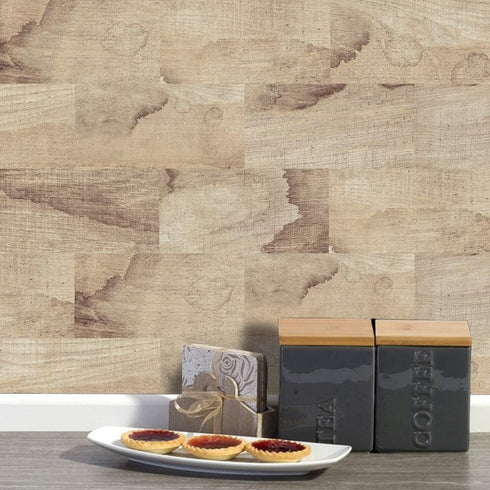 funlife 27Pcs Peel and Stick PVC Faux Wood Grain Effect Tile Picture Sticker, Self-Adhesive Non-3D Backsplash Decals for Kitchen Bathroom...