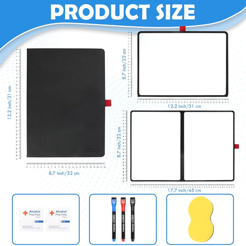 Double-Sided Whiteboard - Portable, 12" x 9" Dry Erase Boards with 3 Markers, Eraser and Stylish Red Elastic Pen Tray for Office, Education and Ho...