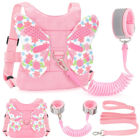 Toddlers Leash + Anti Lost Wrist Link Child Kids Safety Harness Kids Walking Wristband Assistant Strap Belt for Girl Pink Christmas Gift...