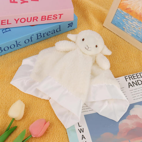 Apricot Lamb Stuffed Animals Soft Security Blanket White Lamb Infant Nursery Character Blanket Luxury Snuggler Plush(White Lamb, 14 Inches)...