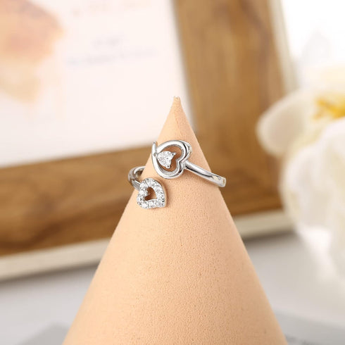 Sllaiss 925 Sterling Silver Heart Ring for Women White Gold Plated Open Adjustable Knuckle Rings Engagement Heart Ring Jewelry Gift For Her...