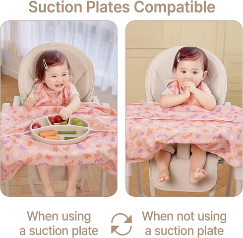 All-in-one Coverall Baby Feeding Bibs, Sleeveless, Suction plates compatible BLW Bibs Covers baby and high chair...