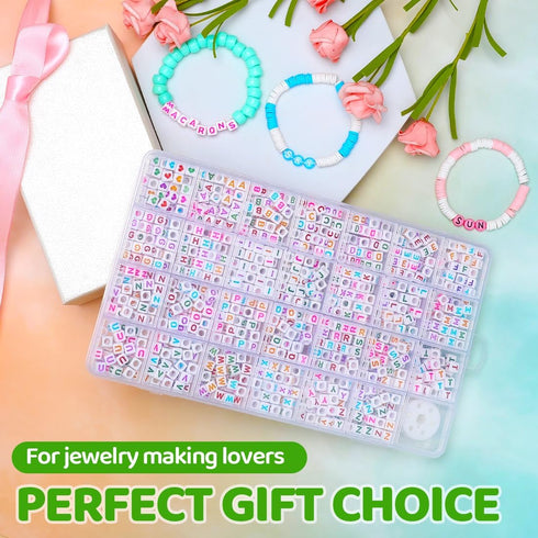 Square bracelet friendship Letter Beads kit, Multicolor 6x6mm Acrylic Beads,28 Grids Letter Beads for Jewelry Making, Alphabet Beads,kandi beads,b...