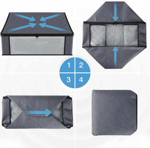 HomeHacks Storage 3-Pack Clothes Organizer Storage Bags Foldable Storage Box with Large Clear Window Sturdy Handles for Closet, Dorm, Pillows, Bed...