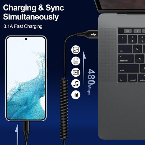 Samsung S24 Type C Coiled Charging Cable 3FT for Galaxy S24/S23/S22/S21/S20, A15/A14/A53/A54, Android Auto USB C Cable Car Charger for iPhone 15 P...
