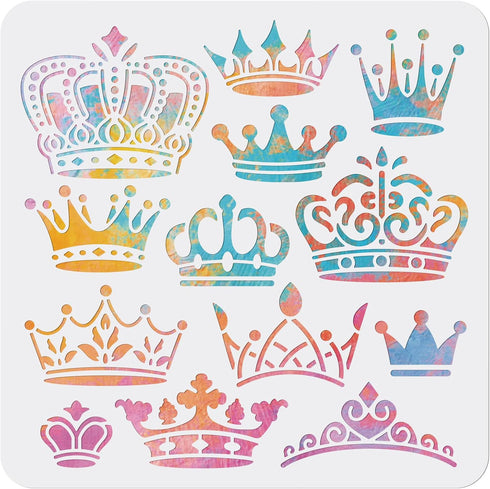 13 Styles Crown Stencil King Queens Crown Stencils for Painting 11.8×11.8inch Reusable PET Material Princess Crown Template for DIY Gift Decorativ...