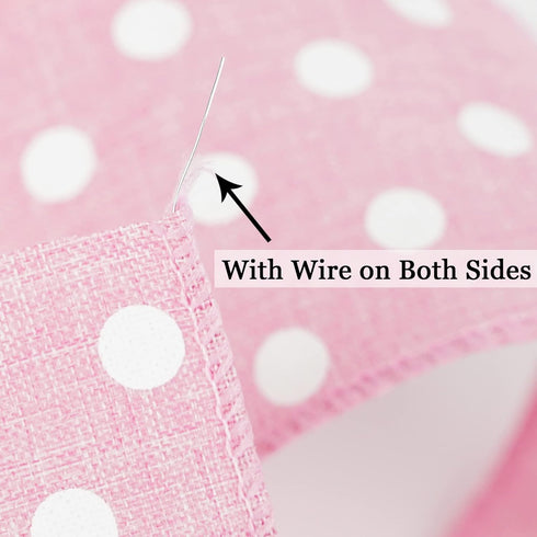 HUIHUANG Pink Polka Dot Burlap Ribbon Wired Edge Ribbon Easter Wreath Ribbon 2.5 Inch X 10 Yards Pink and White Polka Dot Ribbon for Wreaths Bows ...
