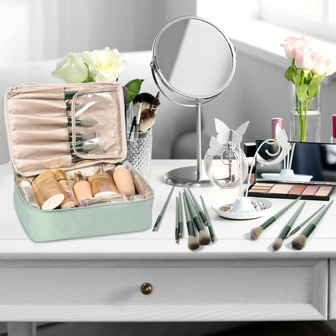 28 Pcs Women Makeup Set Makeup Bag with Makeup Brushes Premium Synthetic Brush and Mirror for Women Travel Reusable Cosmetic(Sage Green)...