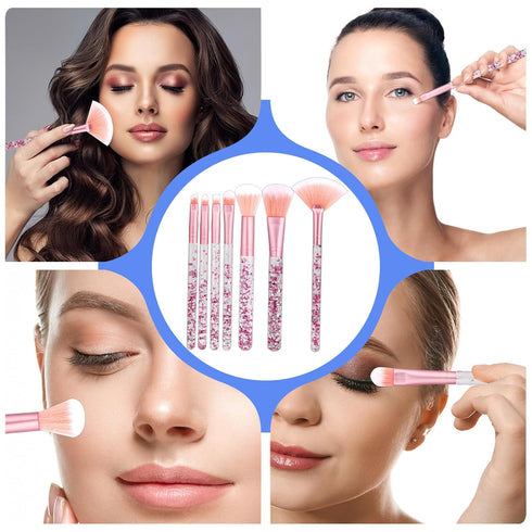 7 PCS Makeup Brushes, Crystal Sparkles Cute Fan Blush Foundation Powder Lip Highlight Eye Shadow Eyebrow Concealers Brush Set with Sequins Handle ...