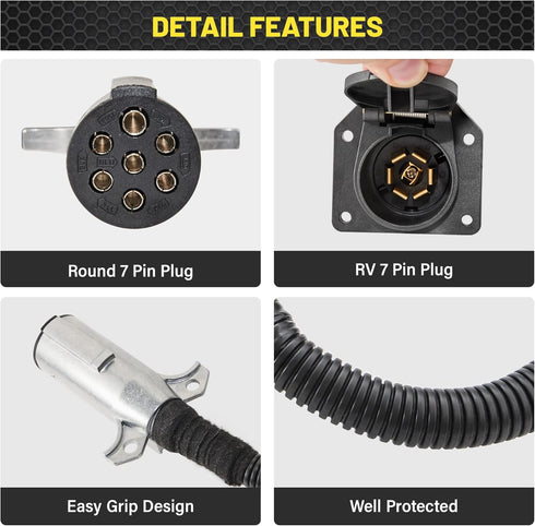 Oyviny 7 Pin Round to 7 Pin RV Trailer Adapter with Mounting Bracket, 7 Pole Round to 7 RV Blade Adapter 14 Inches Length...