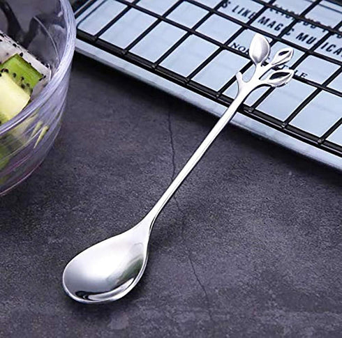 Stainless Steel Leaf Coffee Spoon, SZBAIDEKJ 10 Pcs Creative Tableware Dessert Spoons, Stirring, Mixing, Sugar, Stir, Ice Cream Teaspoon Set (Silv...
