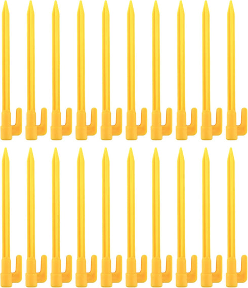 20pcs Heavy Duty Plastic Landscape Edging Stakes Plant Support Lawn Stake Durable Tent Pegs Spike Hook for Outdoor Activities Garden Camping Yello...