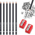 PANDAFLY Eraser Pencil Set - 6pc Eraser Pencils and 2pc Sharpener, Erasing Small Details or add Highlights for Sketching, Charcoal Drawings. Art E...