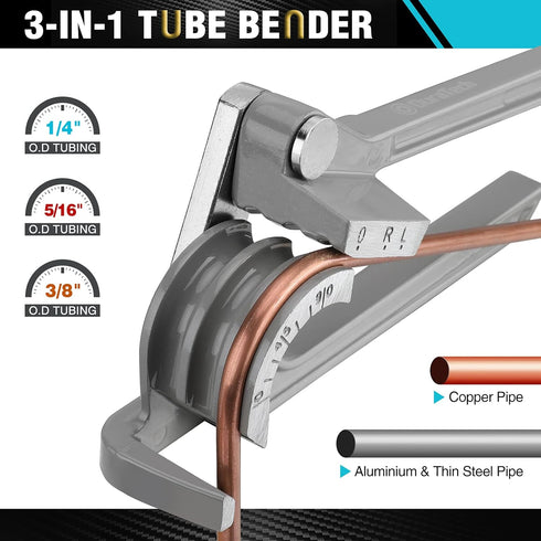 DURATECH Tube Bender, Pipe Bender, 3-IN-1, 1/4", 5/16", 3/8", for Copper, Brass, Aluminum and Thin Steel Pipes...