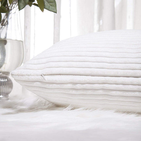Home Brilliant Striped Corduroy Pillow Cover 24x24 Euro Throw Pillow Sham Accent Couch Cushion Cover for Spring Decor, 24 x 24 inch (60cm), Creamy...