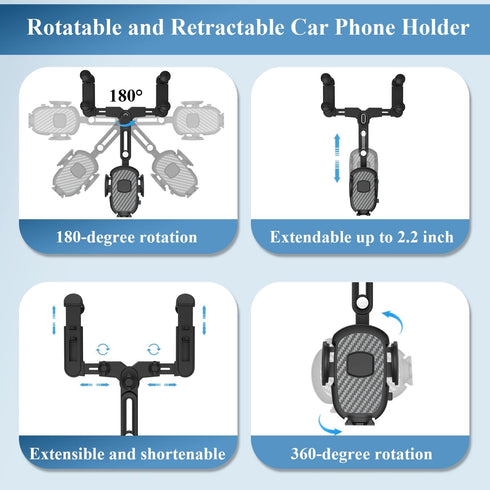 Car Phone Holder for Rearview Mirror, 360 Rotatable and Retractable, Fits 4.0-7.0 Inch Smartphones, Mirror-Black......