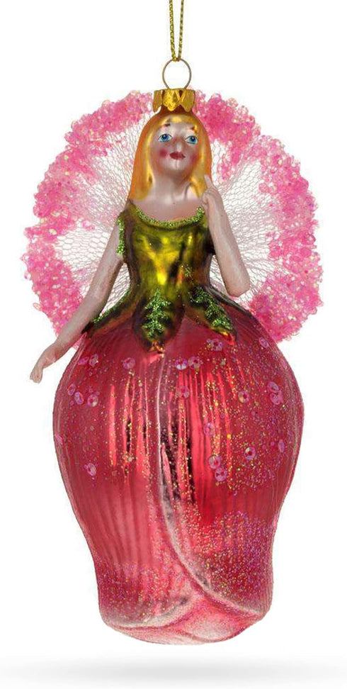 Enchanting Fairy in a Rose Dress Glass Christmas Ornament...