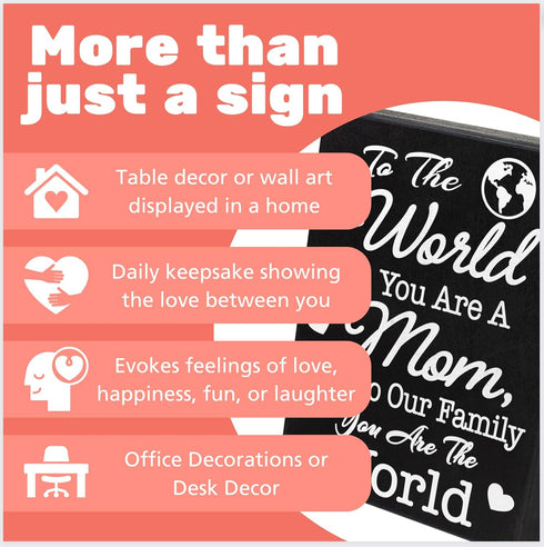 Mom Gift Sign - Handmade Wooden Quote Plaque for Mothers Day, Birthday, Christmas - Wall or Tabletop Home Decor, You are the World...