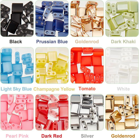NBEADS 240 Pcs Glass Tila Beads Kit, 2-Hole Glass Seed Beads 5x5mm Loose Glass Spacer Beads Mini Japanese Glass Beads for DIY Craft Bracelet Neckl...