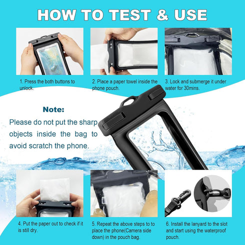 2 Pack-IPX8 Waterproof Phone Pouch with Lanyard, Universal Cell Phone Floatable Case Compatible with iPhone 15 14 13 12 Pro/Pro Max, 11 Pro/SE/Xs ...