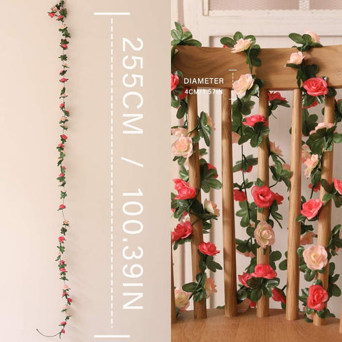 PARTY JOY 5pcs 41Ft Flower Garland Fake Rose Vine Artificial Flowers Hanging Rose Ivy Hanging Baskets Wedding Arch Garden Background Decor (Pink, ...