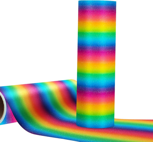 Shimmer Craft Adhesvie Vinyl Roll 12" x6FT Glitter Rainbow Permanent Adhesive Vinyl for Crafts Lettering Scrapbook...