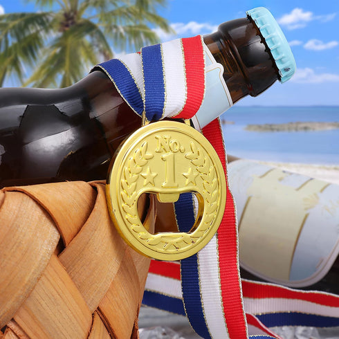2PCS Medal Shaped Bottle Opener - Gold Medal Beer Opener, Metal Fun Bottle Cap Open Utensil with Neck Ribbon for Bar Bartender Restaurant Party Ho...