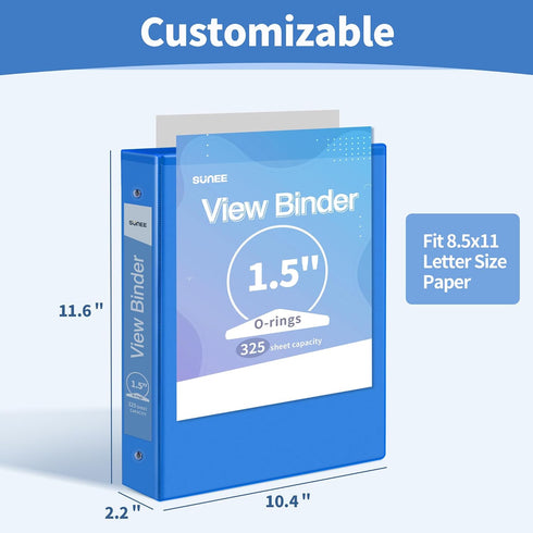 SUNEE 3 Ring Binder 1.5 Inch 1 Pack, Clear View Binder Three Ring PVC-Free (Fit 8.5x11 Inches) for School Binder or Office Binder Supplies, Blue B...