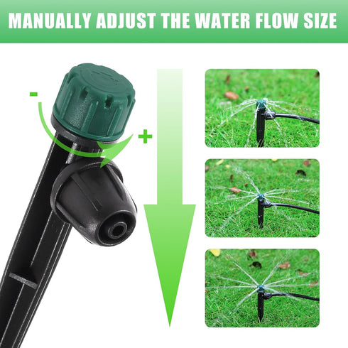 Drip Irrigation Emitters for 1/4" Drip Tubing,Adjustable 360 Degree Automatic Irrigation Drippers on 5.5" Arrow Stake,with1/4" Locked Tee for Wate...